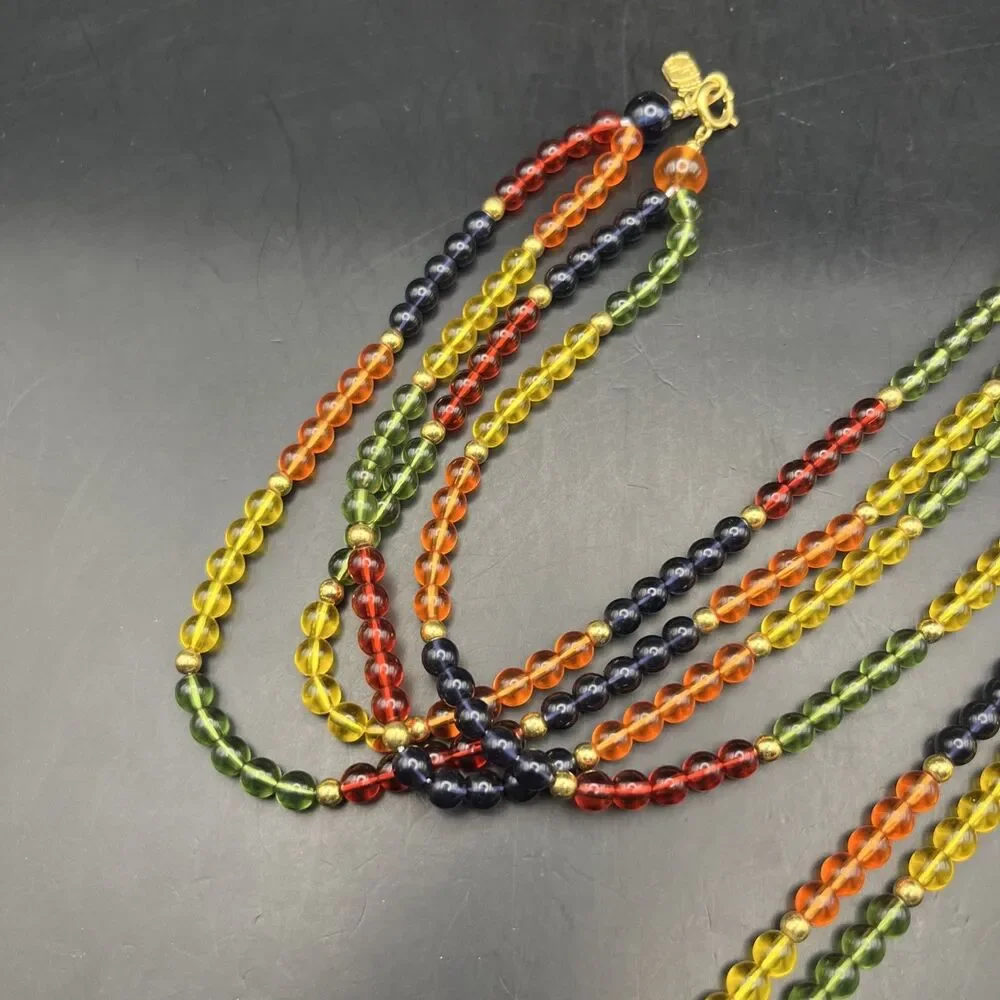 Vintage Liz Claiborne Beaded Lariat Necklace or Belt Colorful Flower Charm 55 In